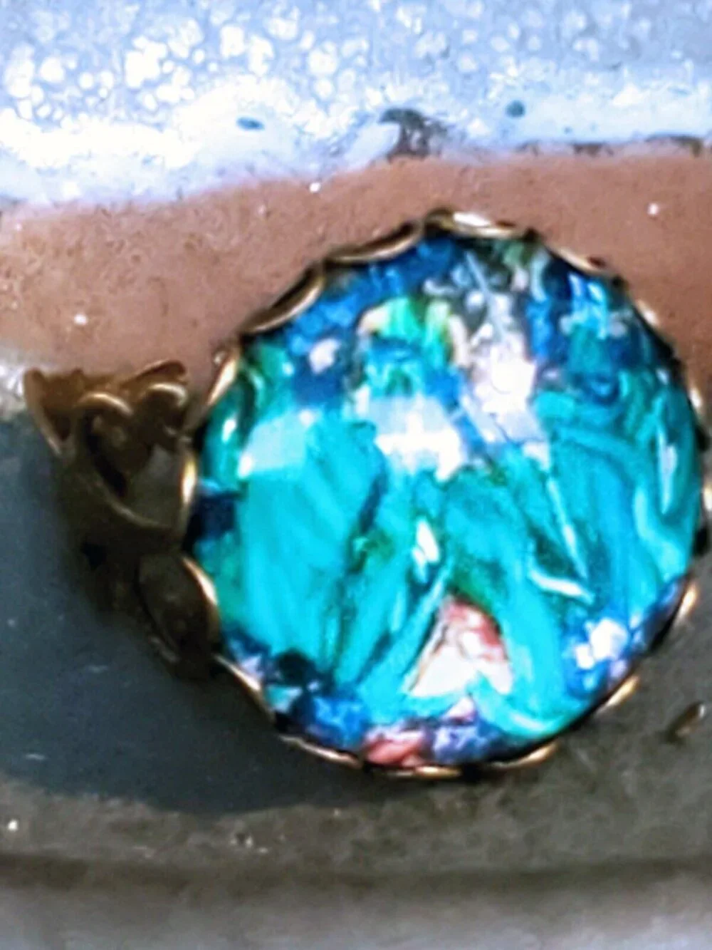 Vincent van Gogh Irises Famous Painting Art Glass Cabochon Bronze Filigree Ring